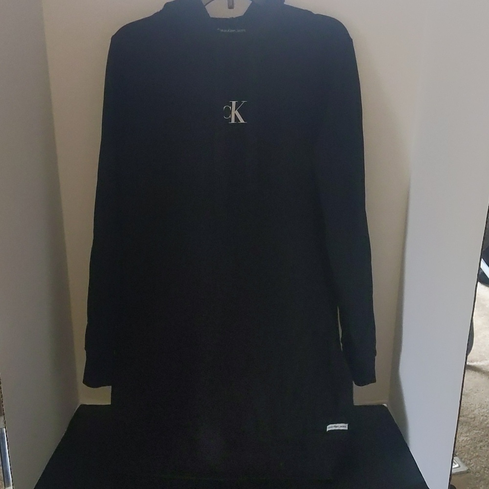 Calvin Klein Monogram black sweatshirt with hood.Women's size medium long tunic.